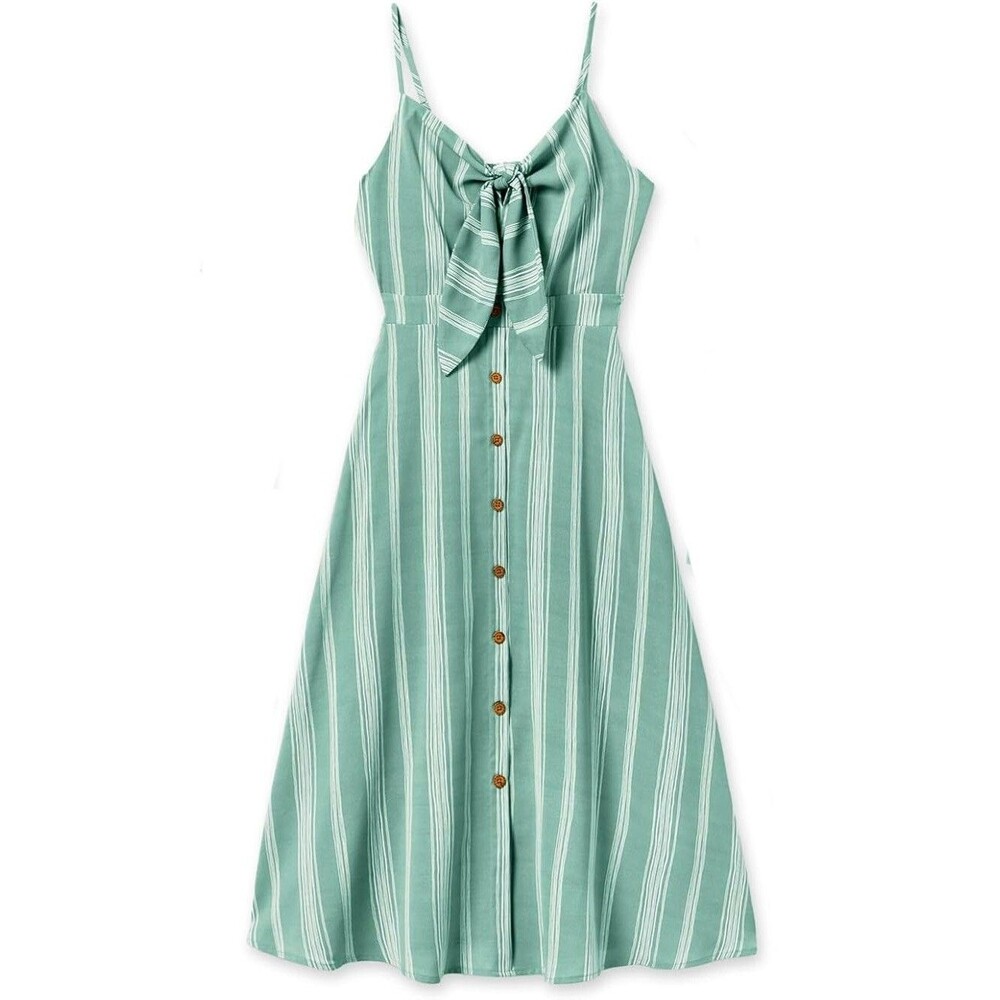 IFFEI Women's Summer Dress Sleeveless -stripes  Size Large Mint Green